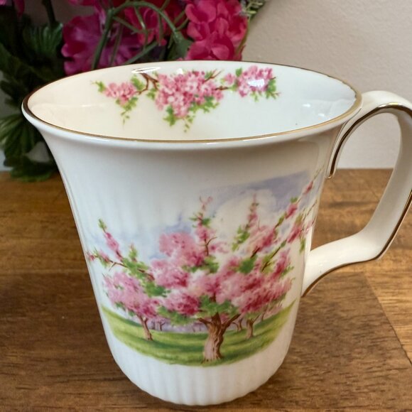 Royal Albert Blossom Time Mug Pink Cherry Tree Gold Trim Bone China England - Picture 5 of 8